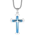 Collana da uomo rétro con pendente a croce in acciaio inossidabile e intarsio blu - Blu Diviso Con Catena in Acciaio Inossidabile