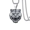 Collier pendentif tête de tigre hip-hop vintage avec relief 3D et chaîne box - Style Tigre
