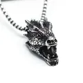 Vintage Silber Drachenkopf Anhänger Kette mit oxidierten Details für Herren im Punk Stil - Drachenkopf / Silber