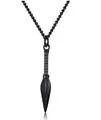 Minimalist black Ankh spearhead pendant necklace with textured spiral handle on cord chain - Black