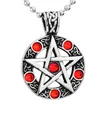 Silver pentagram star pendant necklace with red crystal rhinestones and bead chain - Red Rhinestone (Ball Chain)
