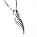 Polished silver wing pendant necklace with square box chain in stainless steel - Angel Wing Style