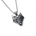 Collier pendentif tête de loup rétro en acier inoxydable avec motifs vikings et chaîne - Grande Tête de Loup + Chaîne en Acier Inoxydable