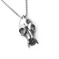 Retro stainless steel wolf skull pendant necklace with box chain for men in vintage silver - Large Skull With Stainless Steel Chain