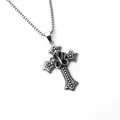 Retro stainless steel cross pendant with detailed cobra snake design and box chain - Cross Snake Style