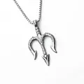 Nordic Poseidon trident pendant necklace with vintage oxidized silver finish and square chain - Trident Style