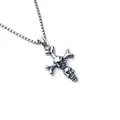 Collier punk en acier inoxydable avec pendentif tête de mort vintage et os croisés - Os de Squelette + Chaîne en Acier Inoxydable