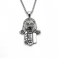 Retro stainless steel tiger head and palm pendant on vintage box chain necklace - Tiger Hamsa Hand