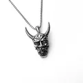 Collier pendentif masque Hannya japonais en acier inoxydable vintage avec chaîne box pour unisexe - Démon + Chaîne en Acier Inoxydable