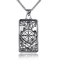 Collier tarot rétro en acier inoxydable avec pendentif relief Roue de la Fortune - Boussole Roue de la Fortune