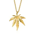 Collier pendentif feuille d'érable doré style hip-hop avec gravure fine et chaîne fine - Or Avec Chaîne Forçat