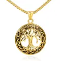 Golden Tree of Life necklace in stainless steel with a Celtic textured border design - Gold Tree Of Life (Gold + Plated Chain)