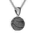 Vintage basketball pendant necklace in silver stainless steel with textured surface details - Basketball