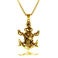 Collana con pendente ancora teschio pirata dorato retrò con catena box da uomo - Stile Teschio Pirata Oro