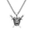 Men's titanium steel lion head pendant necklace with crossed swords and box chain - Lion and Swords