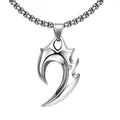 Silver punk horn pendant necklace with sparkling crystal and robust steel box chain - Wolf Tooth Style