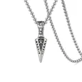 Vintage silver Viking arrow pendant with Nordic runes and Valknut symbol on box chain - Stainless Steel Chain