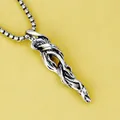 Vintage oxidized stainless steel driftwood pendant necklace with a classic box chain - Scepter / Steel Chain