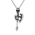 Colgante calavera y hacha de batalla punk en acero inoxidable con cadena de caja - Colgante de Hacha con Cadena de Acero