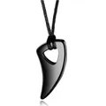 Minimalist black wolf tooth pendant necklace with polished mirror finish on black cord - Black Wolf Tooth With Rope