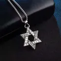 Silver hexagram star pendant necklace with vintage geometric engraving on box chain - Stainless Steel Chain / Classic Hexagram