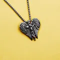 Collar gótico de corazón con alas y colgante de cruz de calavera en acero fino - Cráneo de Ángel con Cadena de Acero