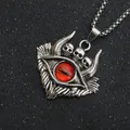 Collar con colgante de ojo de diablo gótico con ojo rojo y calaveras detalladas - Ojo del Diablo Rojo con Cadena de Acero