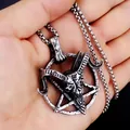 Vintage roestvrijstalen Baphomet geitenkop pentagram hanger aan een robuuste ketting - Baphomet Geit met Stalen Ketting