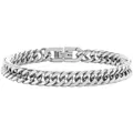 Detail of silver 316L stainless steel Cuban link bracelet set showing clasp and metal texture - 8mm Double 4 Jewelry Clasp-18cm / Steel
