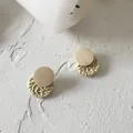 Retro geometric woven rattan and wood round stud earrings for women in natural style - Rattan Diameter 2.5cm / Mini Small Natural Wood Color