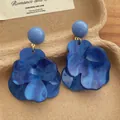 Detail of French vintage blue marble resin flower drop earrings on artistic background - Dark Blue (E206)