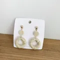 Handmade woven rattan and wooden hoop drop earrings with gold studs in bohemian style - Geometric Rattan Style (A17)