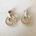 Bohemian woven rattan earrings with cream resin top on a textured stone surface - New Rattan Woven 40 (Beige Top Rattan Ring)