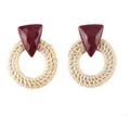 Bohemian earrings with red resin triangle and round hand-woven rattan detailing - Light Rattan - Wine Red
