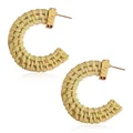 Bohemian C-shaped rattan earrings with textured gold metal accents for a vacation look - Light Semi-circle C-shape Rattan / Light Beige and Gold