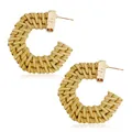 Bohemian handmade rattan hoop earrings with gold hammered metal studs for women - Dark Hexagonal Style / Dark Color