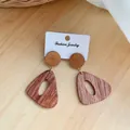 Retro geometric hollow triangle wooden earrings with dark brown wood grain texture - Brown Wood Triangle