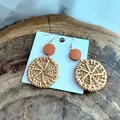 Bohemian handmade natural rattan woven round drop earrings with terracotta disc on wood - Terracotta and Circle Woven Style (B19)