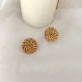Handmade geometric rattan earrings in a round woven design for a retro bohemian style - New Rattan Woven Round Bag 36 (Natural Color)