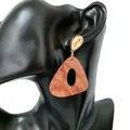 Retro asymmetric geometric wooden drop earrings with gold metal stud in red-brown finish - Metal Top Brown Triangle