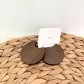 Minimalist round dark brown wood hoop earrings with geometric U-shape notch design - Round Gap Style (C95)