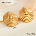 Detail of 3cm golden spiral stud earrings with elegant water-drop center and shell texture - Ripple Shell Stud Earrings (NMSE-F4310-1) / Gold
