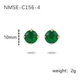 Detailed view of 10mm round emerald green zircon earrings with 18K gold plated prong setting - Classic Round Zircon Style (NMSE-C156-4)