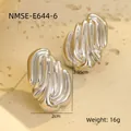 Elegant silver stainless steel wave textured earrings featuring a luxury metallic finish - Silver Wavy Texture Stud Earrings (NMSE-E644-6) / Silver
