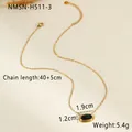 Detail van de ovale zwarte onyx hanger ketting met 18K vergulde stalen ketting maten - 18K goud / Gouden Zwarte Agaat Stijl