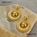 Pendientes vintage franceses de acero inoxidable chapado en oro 18k con diseño de sol - Estilo Anillo de Ondas Radiales (NMSE-J314-1)