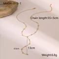 Detalle del collar largo en Y dorado con circonitas e información técnica de medidas - Chapado en oro 18K / Collar Largo de Borlas de Strass Redondos Transparentes (NMSN-J515-1)
