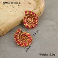 Detailed view of pink enamel conch earrings with 18K gold plated stainless steel edges - 18K Gold / Purple Conch Stud Earrings (NMSE-J3410-3)