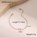 Detalle de pulsera tenis dorada con piedra oval de 0,8 cm y circonitas de 2,5 mm - Talla única / Pulsera de Tenis Ovalada de Strass Blanco Dorado (NMSB-K422-1)
