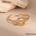 18K gold plated stainless steel open bangle featuring a unique double knot heart design - Gold Rope Knot Style (NMSB-J536-1)